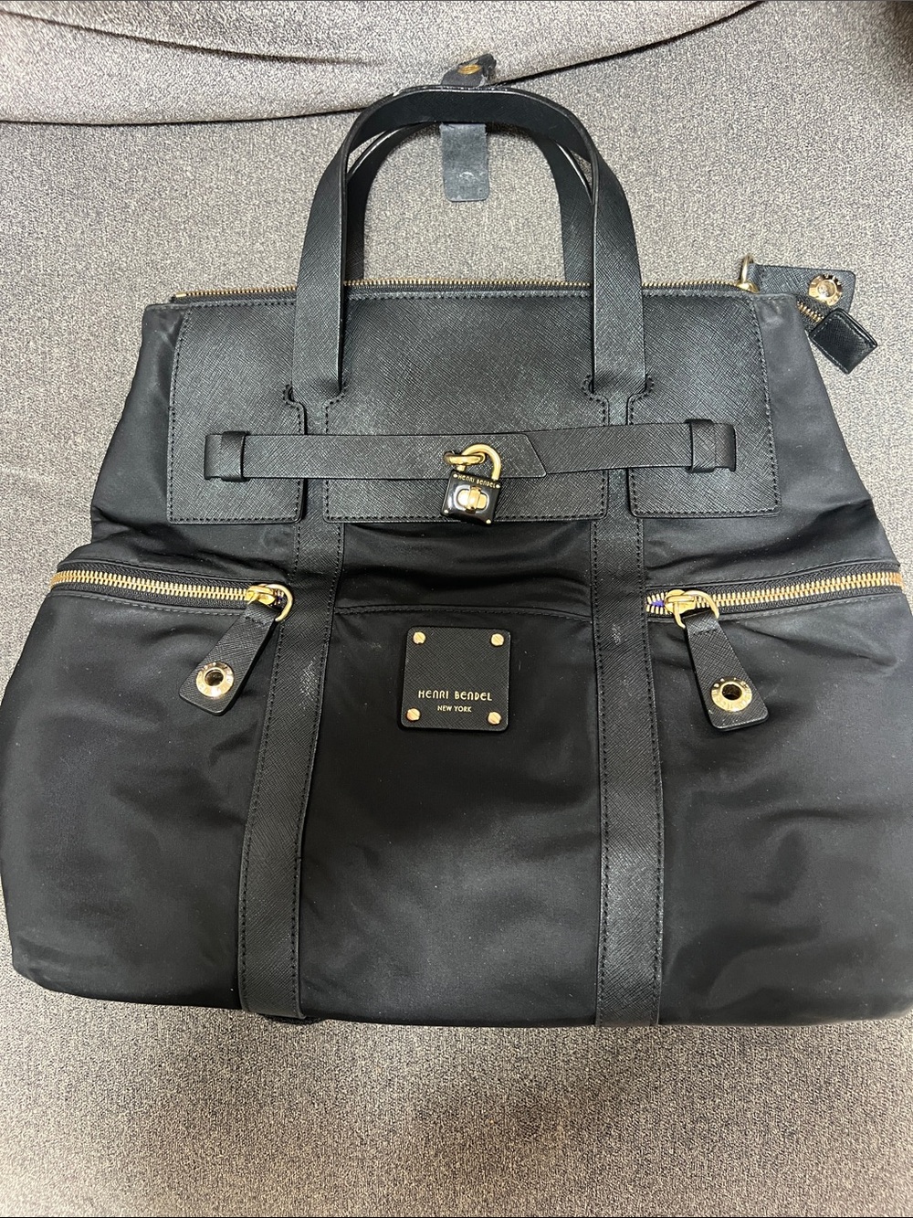 henri bendel Jetsetter Black Nylon Backpack with Gold Accents